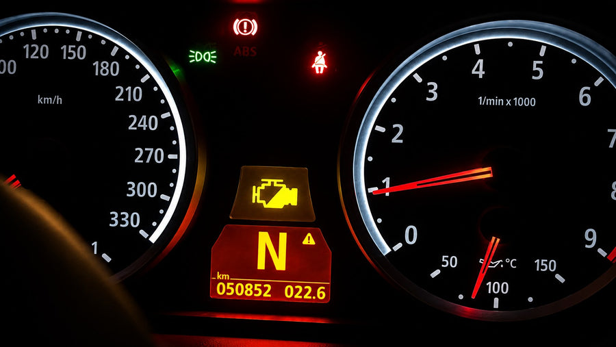 BMW check engine light and limp mode warning on instrument cluster from low fuel pressure codes 29F2 and 29DC