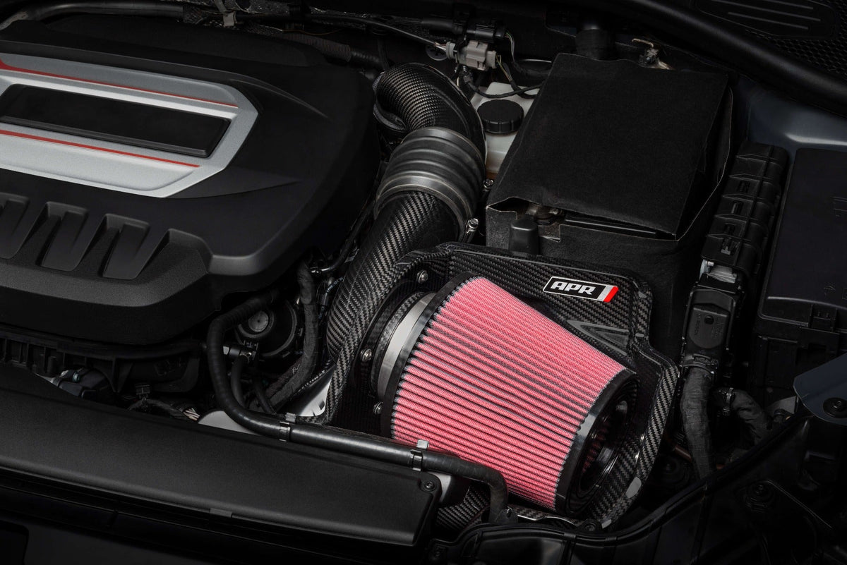 APR open carbon fiber intake installed in an Audi S3 engine bay
