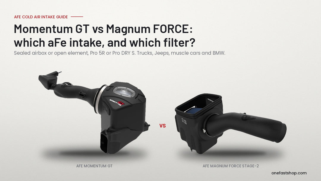 aFe Momentum GT and Magnum FORCE Stage-2 cold air intakes side by side