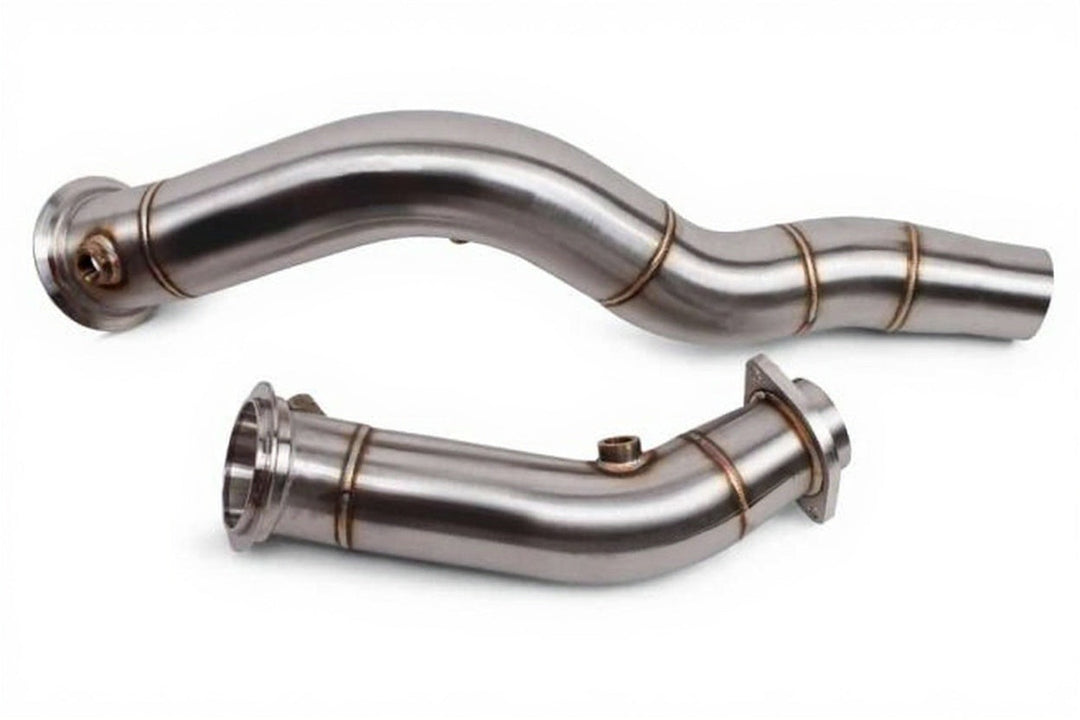OneFastShop S55 3 inch catless downpipes in 304 stainless steel for BMW M3 F80, M4 F82, and M2 F87