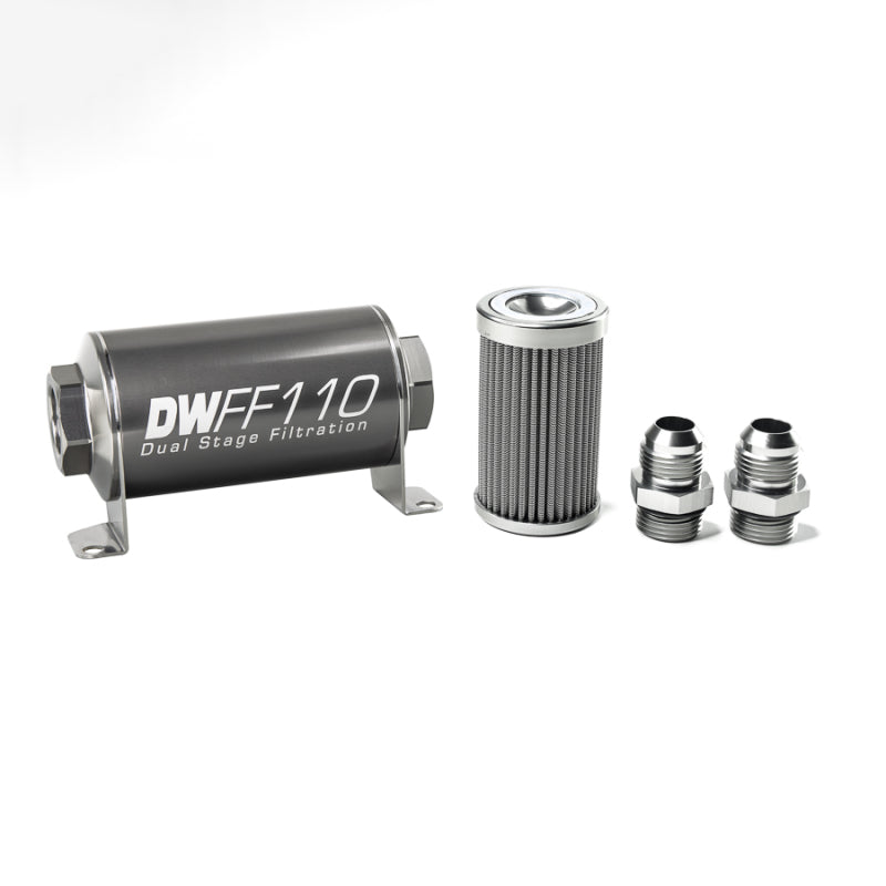 DeatschWerks Stainless Steel 10AN 100 Micron Inline Fuel Filter Housing Kit 110mm