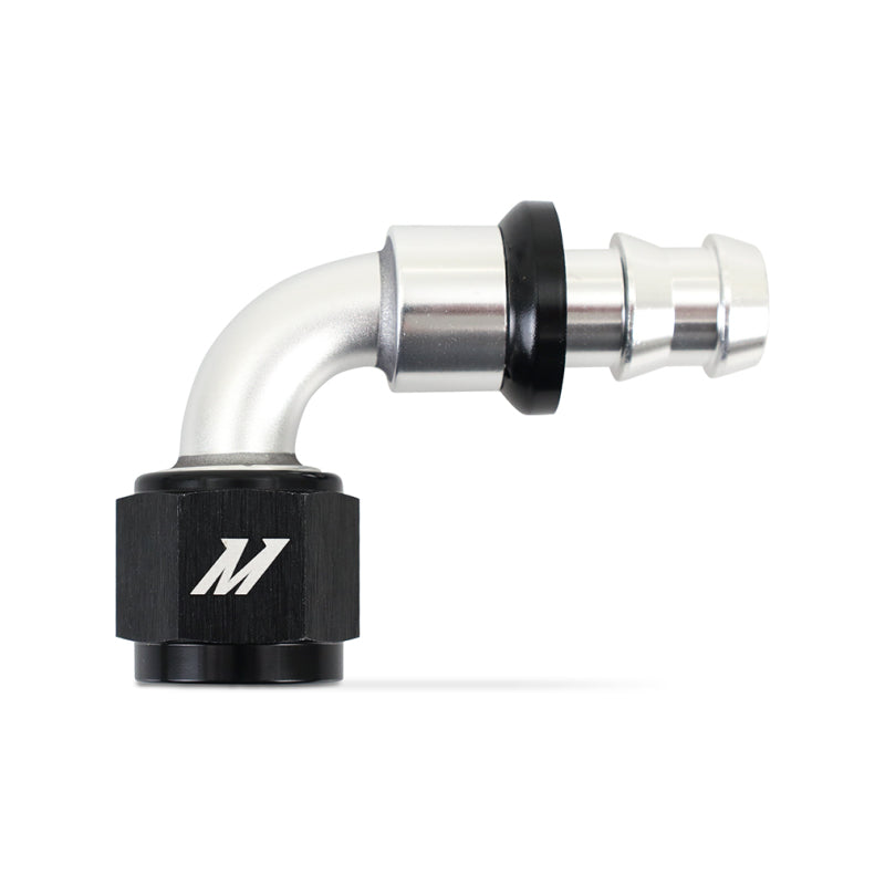Mishimoto 90 Degree Push Lock Fitting 8AN Silver Black
