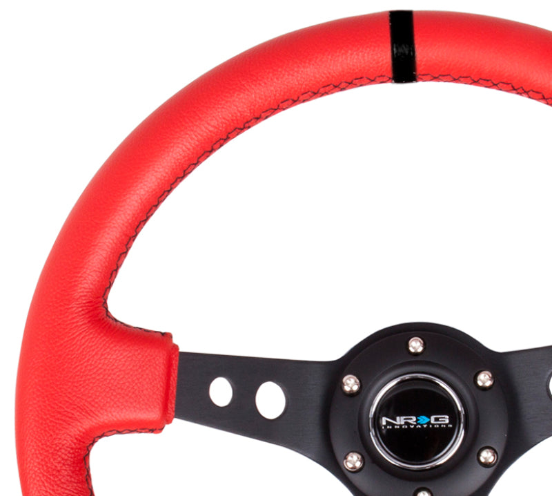 Nrg Reinforced Steering Wheel 350mm Red Suede with Black Circle Cutout Spokes - OneFastShop