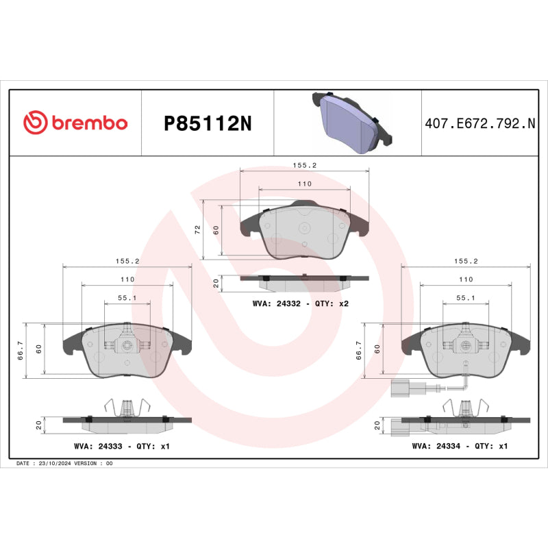 Brembo OE Rear Brake Pads - Volkswagen Tiguan / Passat / Audi Q3 2006-2018