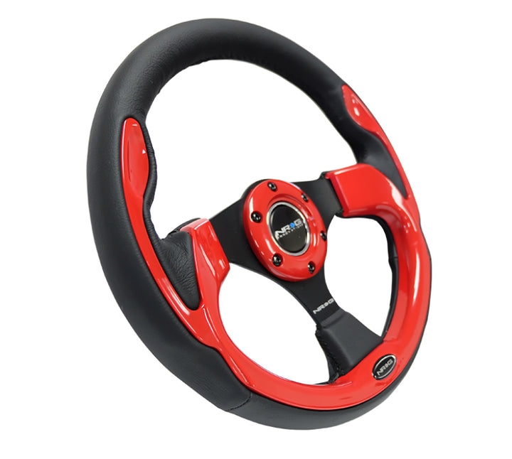 NRG Reinforced Steering Wheel 320mm Black with Red Trim 3-Spoke - OneFastShop