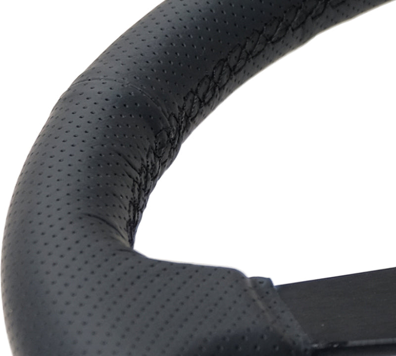 NRG Sport Steering Wheel – (350mm 1.5 in.) Black Leather Black Stitch Black Spokes