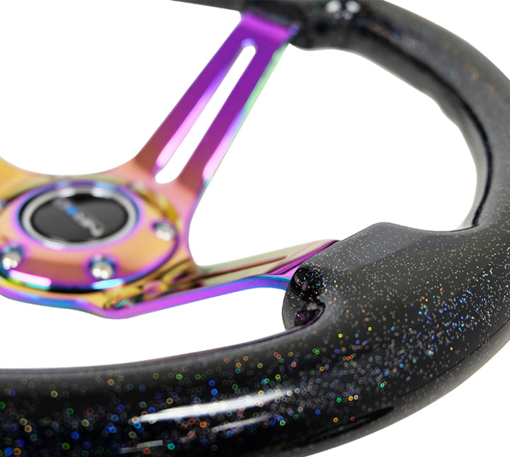 NRG Reinforced Steering Wheel Blk Multi Color Flake Neochrome Center Mark (350mm / 3in. Deep) - OneFastShop