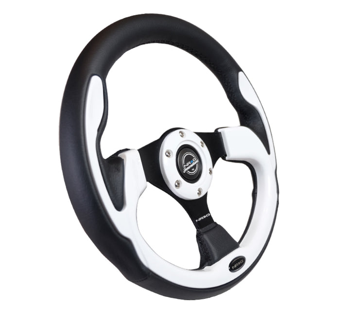 NRG Reinforced Steering Wheel 320mm Black with White Trim and 4mm 3-Spoke - OneFastShop