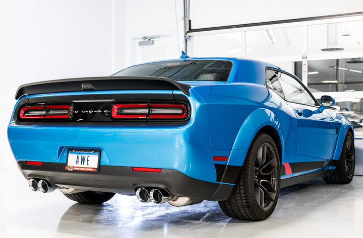 AWE Tuning Track Edition Exhaust - Dodge Challenger 6.4L/6.2L SC - Quad Chrome Silver Tips
