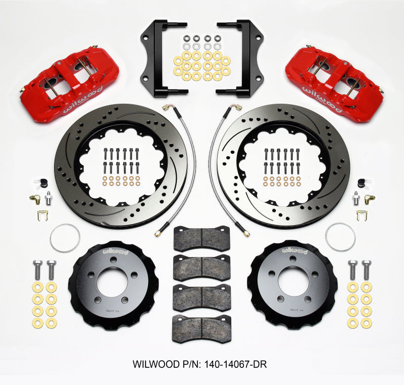 Wilwood AERO6 Front Hat Kit 14.25 Drilled Red 2014-Up Challenger with Lines - OneFastShop
