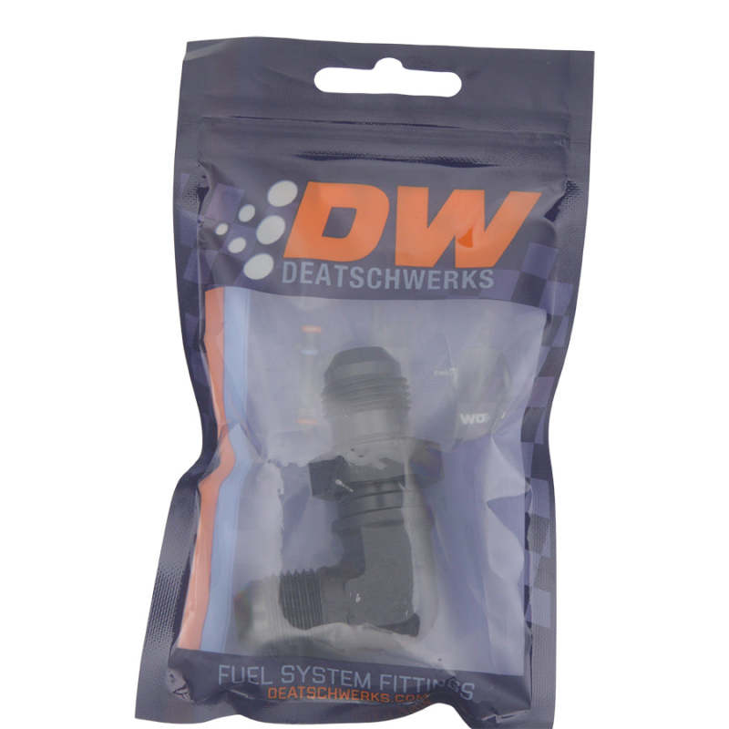 DeatschWerks 8AN Male Flare Bulkhead Adapter 90-Degree - Matte Black