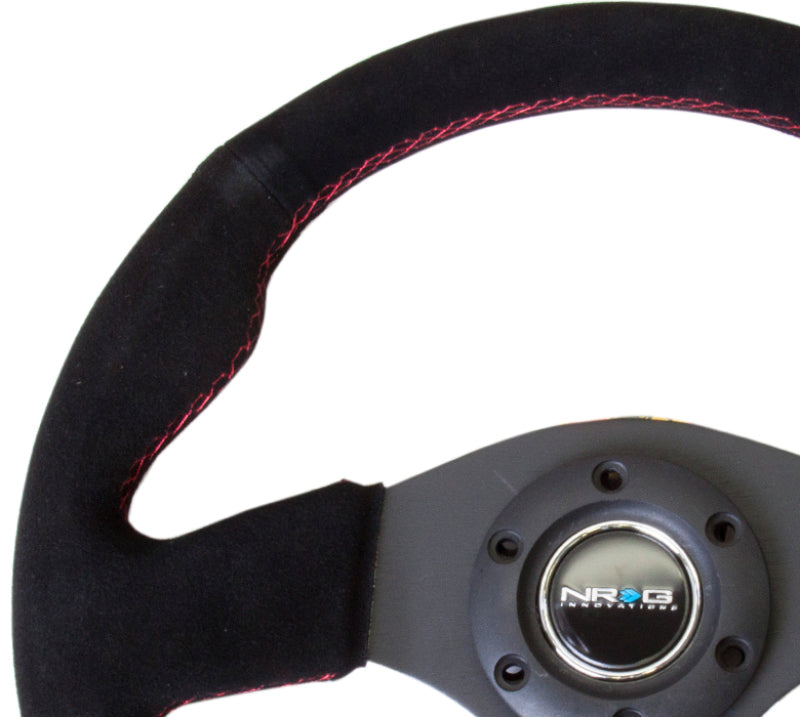 NRG Reinforced Steering Wheel 320mm Suede with Red Stitch - OneFastShop