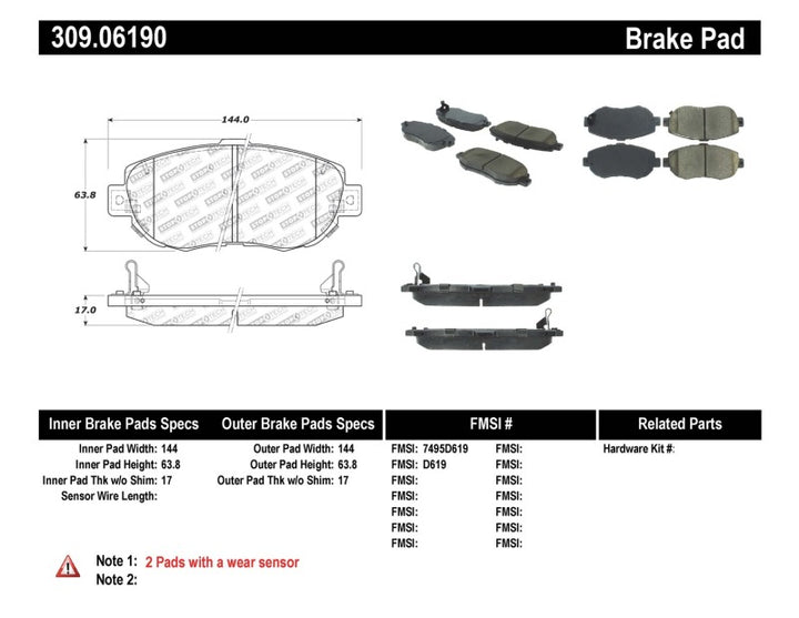 StopTech Performance Front Brake Pads for 00-05 Lexus IS 250/300/350 and 02-09 SC 300/400/430 - High Heat Resistance - OneFastShop