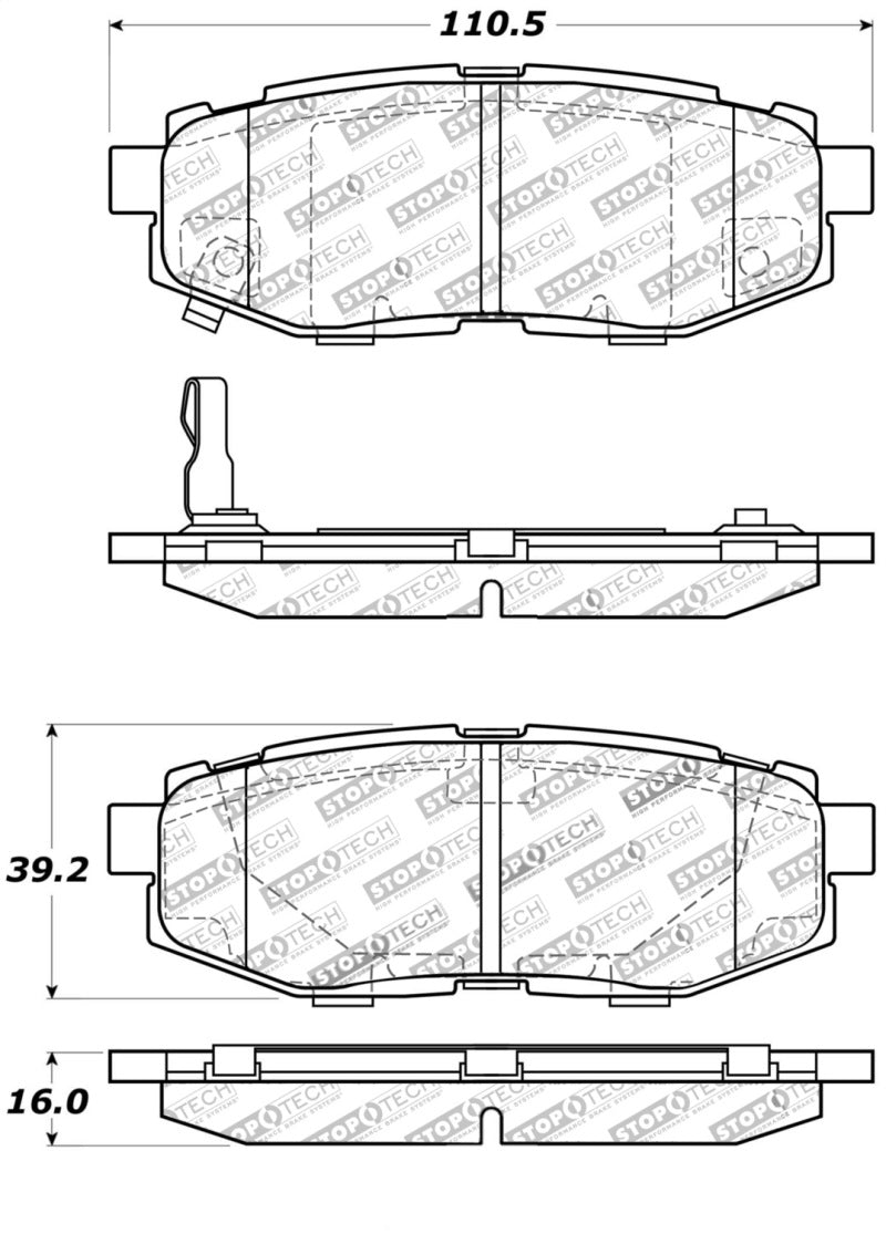 StopTech Performance Rear Brake Pads for 06-10 Subaru Legacy, Outback, 13 BRZ, 13 Scion FR-S - High Heat and Fade Resistance - OneFastShop