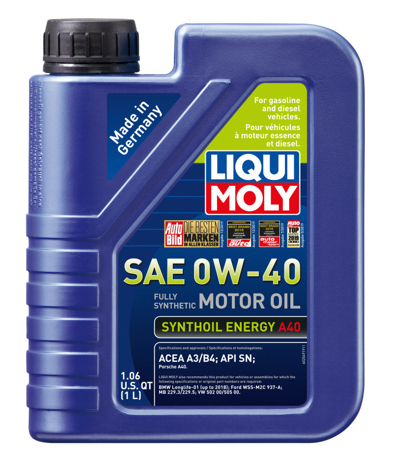 LIQUI MOLY 1L Synthoil Energy A40 Motor Oil SAE 0W40 for Acura NSX, Aston Martin DB11, Bentley Continental, and More