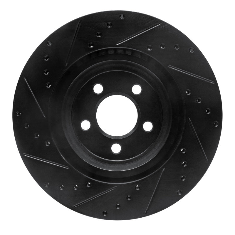 R1 09-23 Dodge Challenger Front Right Drilled and Slotted Black Brake Rotor