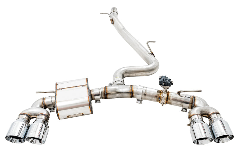 AWE SwitchPath Cat-Back Exhaust - Volkswagen Golf R 2018-2019 - 102mm Chrome Silver Tips