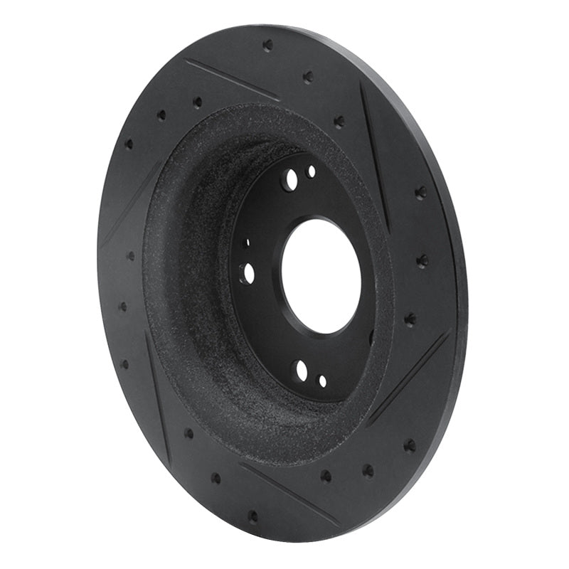 R1 05-17 Honda Accord Rear Left Drilled And Slotted Black Brake Rotor