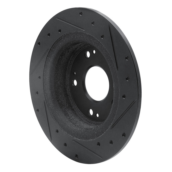 R1 05-17 Honda Accord Rear Left Drilled And Slotted Black Brake Rotor
