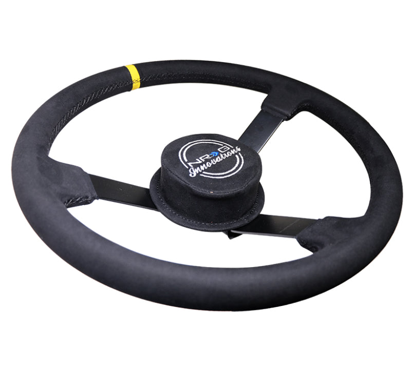 NRG Reinforced Steering Wheel (380mm) Nascar Alcantara 3 Spoke with NRG Logo Removable Crushed Pad - OneFastShop