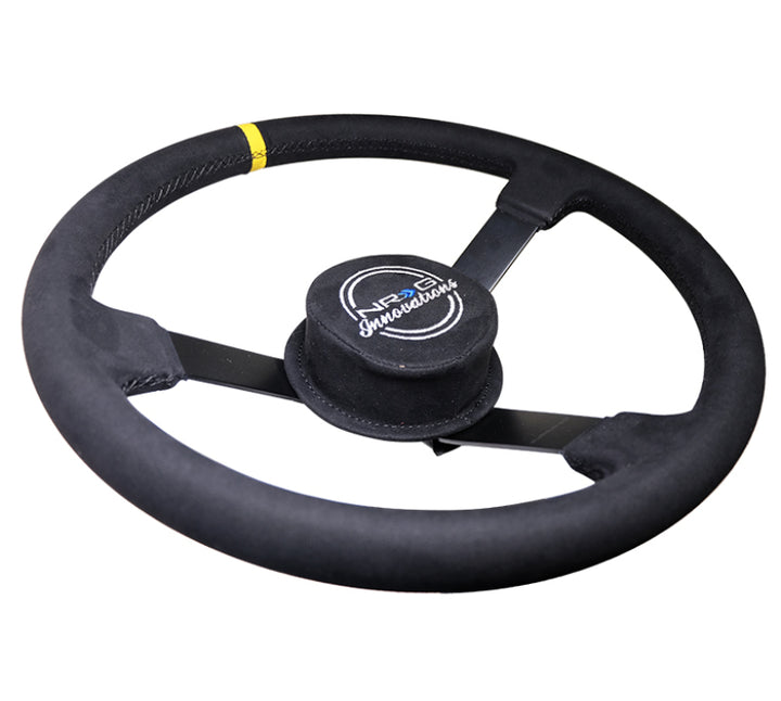 NRG Reinforced Steering Wheel (380mm) Nascar Alcantara 3 Spoke with NRG Logo Removable Crushed Pad - OneFastShop