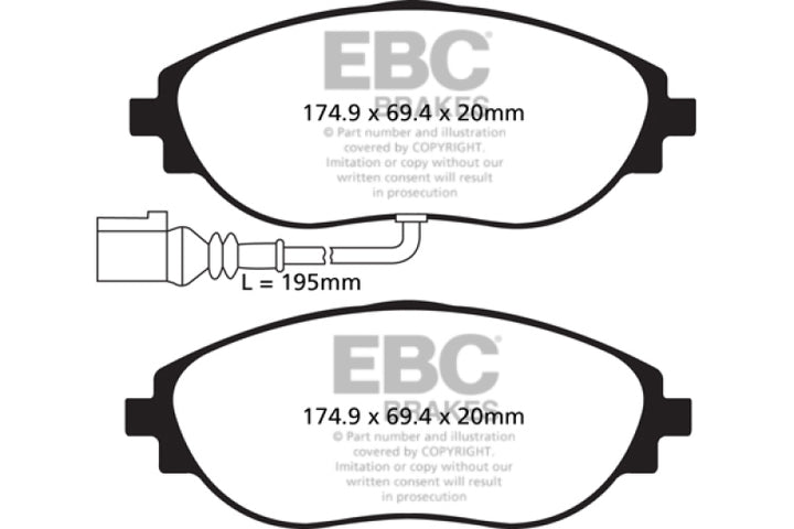 EBC Yellowstuff Front Brake Pads 14-20 Audi S3 2.0 Turbo - OneFastShop