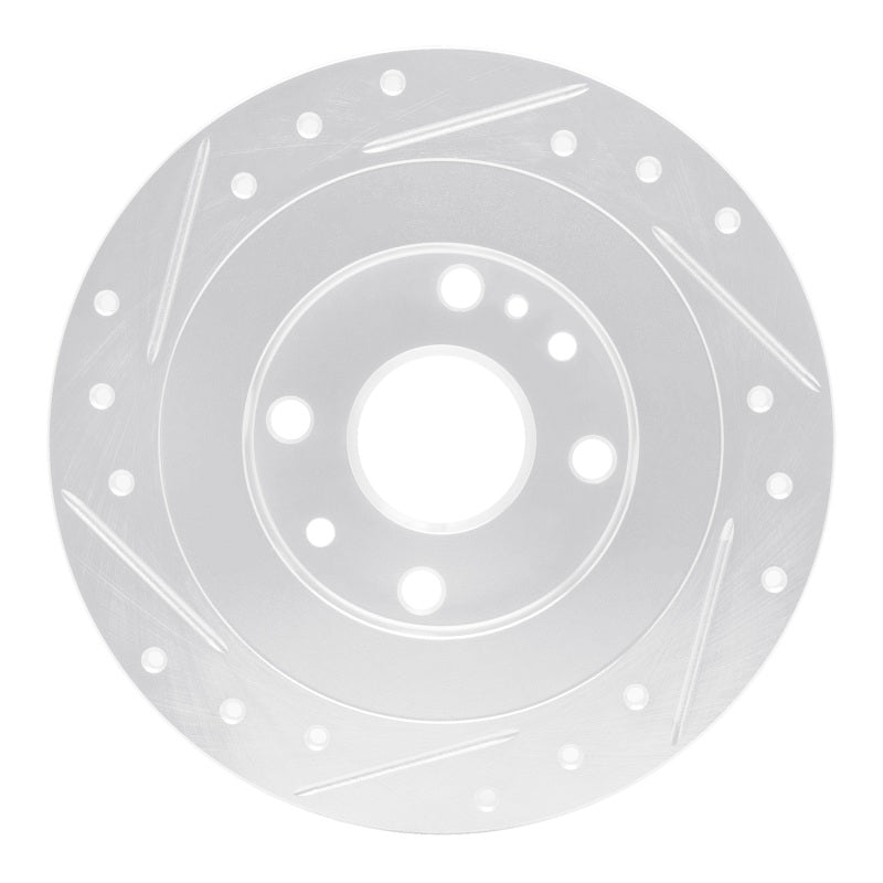 R1 Concepts Rear Right Drilled & Slotted Brake Rotor - Mazda Miata / Ford Escort 1990-2003 - Silver, image 2