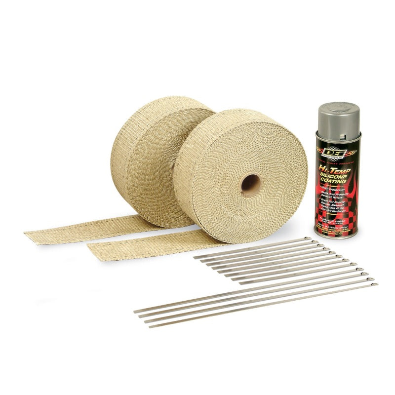 DEI Exhaust Wrap Kit Tan Wrap & Aluminum HT Silicone Coating Aerosol