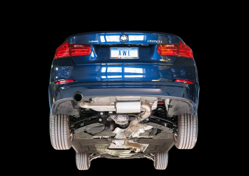 AWE Tuning 13-18 BMW 320i (F30) Touring Edition Exhaust w/ Perfomance Mid Pipe - Diamond Black Tips.