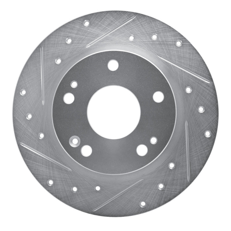 R1 Concepts E-Line Silver Rear Left Drilled & Slotted Brake Rotor - Honda Civic 2016-2026