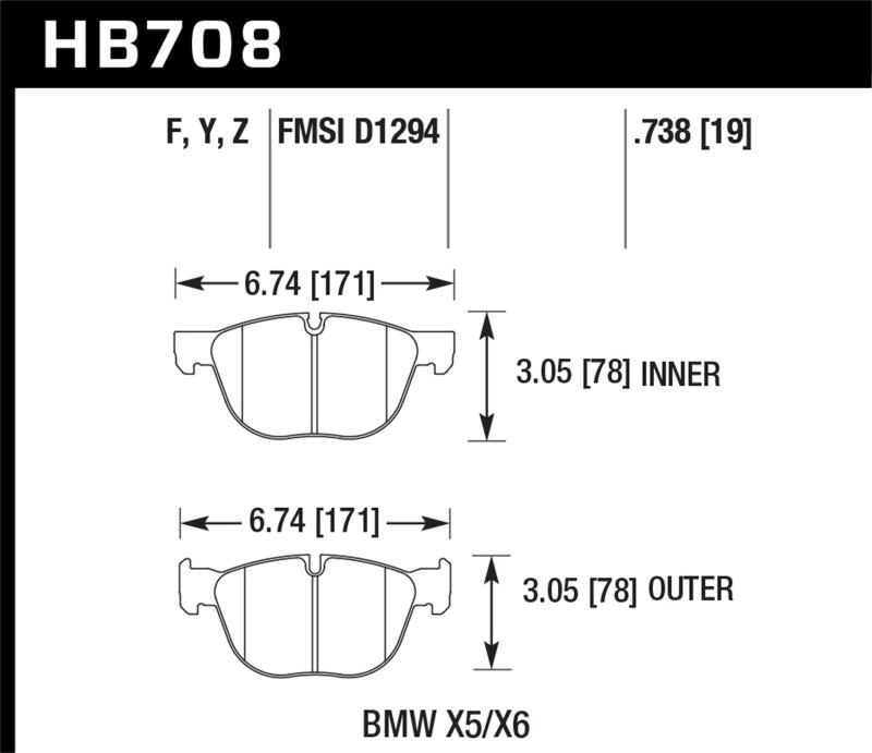 Hawk Performance Ceramic Front Street Brake Pads for 07-08 BMW X5 3.0si/4.8i, 09-13 X5 xDrive, 08-13 X6 xDrive - OneFastShop
