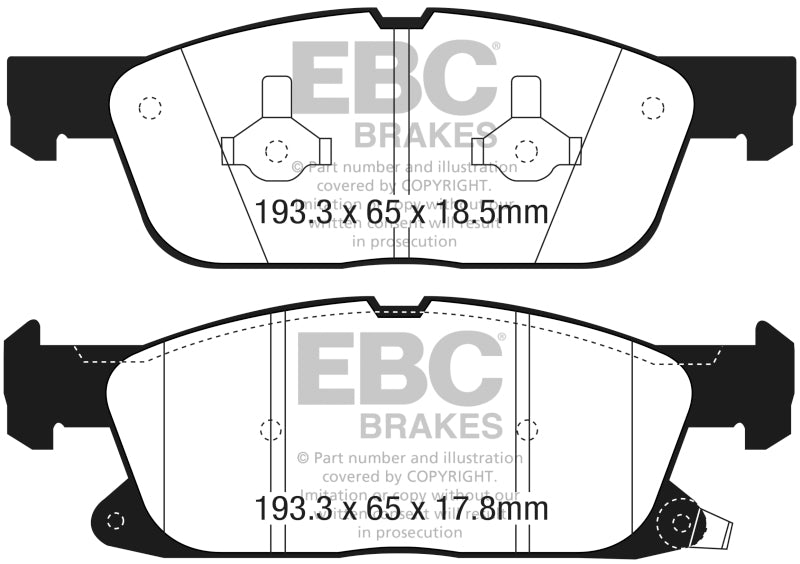 EBC Yellowstuff Front Brake Pads for 2016+ Lincoln Continental 2.7L Twin Turbo (10th Gen) - OneFastShop