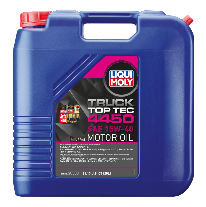 LIQUI MOLY 20L Top Tec Truck 4450 Motor Oil SAE 15W40 Low SAPS for Diesel Engines Compatible with 1994-2025 Chevrolet/GMC/Ram Models