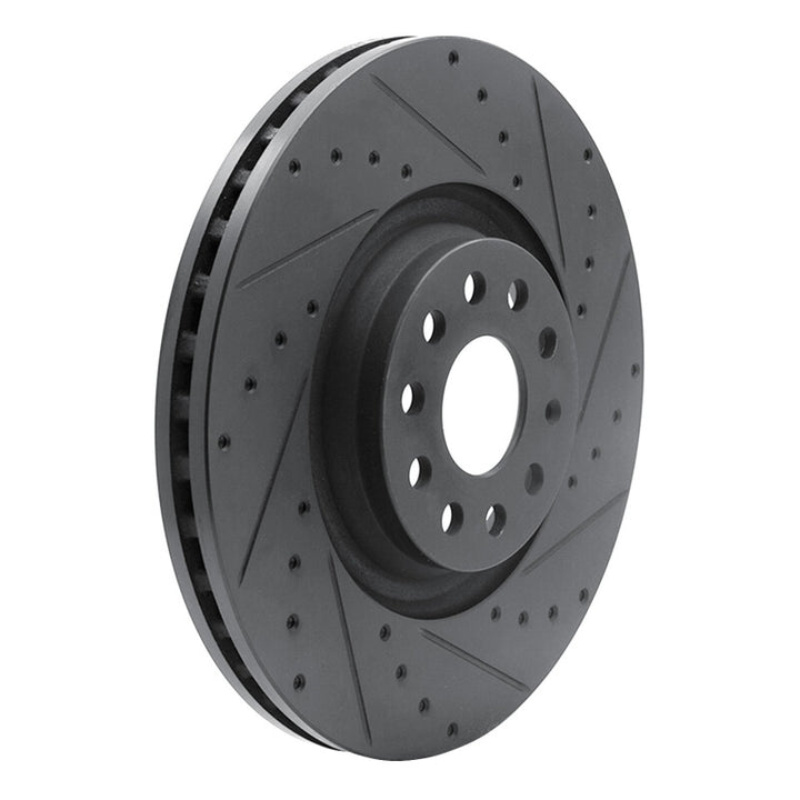 R1 2022+ Volkswagen GTI Mk 8 Front Right Drilled & Slotted Black Brake Rotor