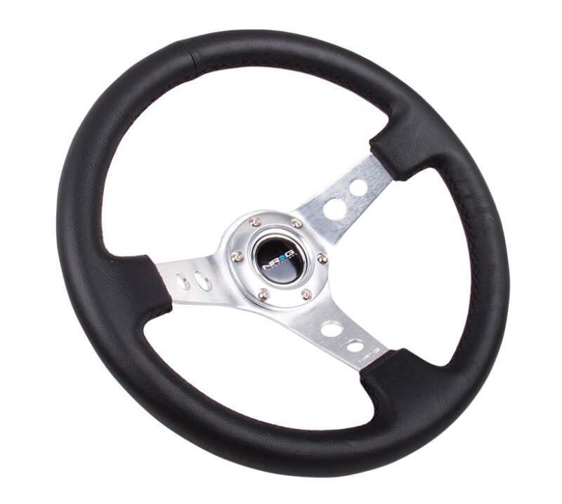 NRG Innovations Reinforced 350mm Deep Dish Steering Wheel - White Leather - Black Spoke - White Stitch, image 2