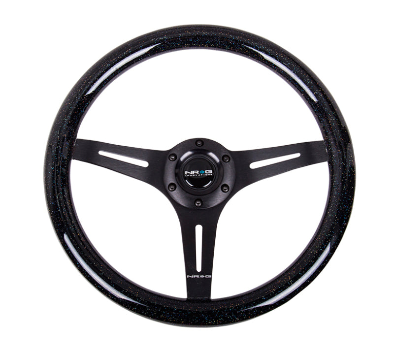 NRG Classic Wood Grain Steering Wheel 350mm Black Sparkled Grip Black 3-Spoke - Compatible with Most Vehicles