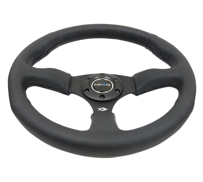 NRG Reinforced Steering Wheel – 350mm (2.5 in. Deep) Black Leather - OneFastShop