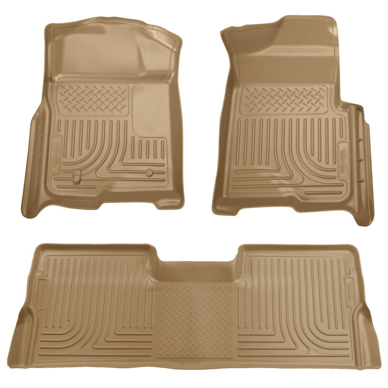 Husky Liners WeatherBeater Combo Tan Floor Liners for 08-10 Ford F-250/F-350 Super Duty Crew Cab (w/o Manual Trans Case) - OneFastShop