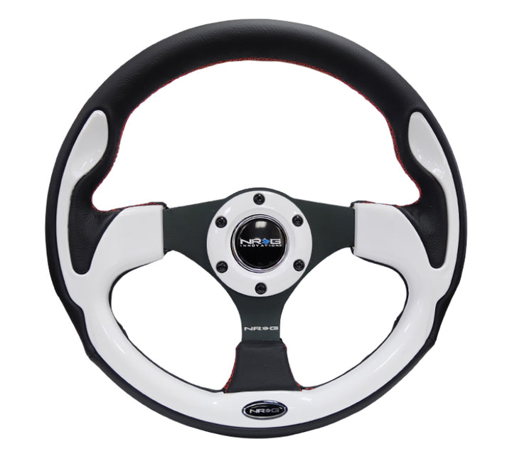 NRG Reinforced Steering Wheel 320mm Black with White Trim and 4mm 3-Spoke - OneFastShop