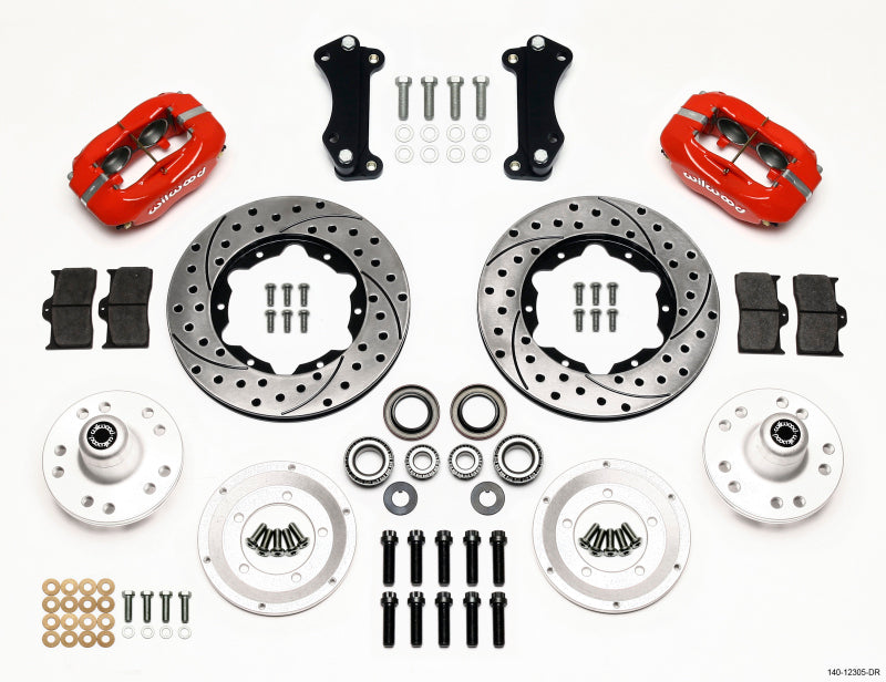 Wilwood Forged Dynalite Front Kit 11.00in Drill-Red for 1955-1957 Chevrolet Bel Air