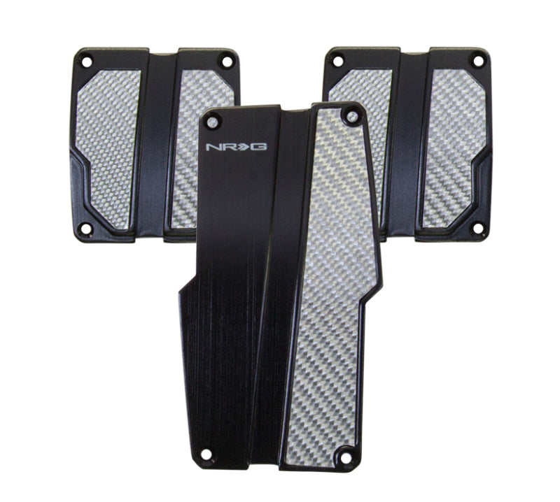 NRG Brushed Aluminum Sport Pedal M/T Black with Silver Carbon for Manual Transmission