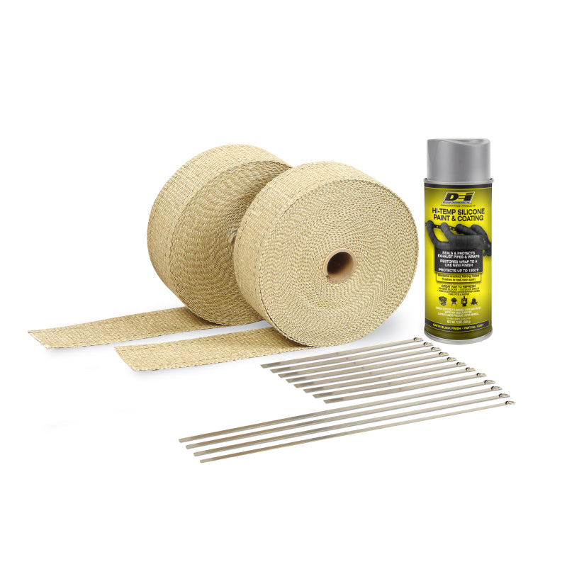 DEI Exhaust Wrap Kit Tan Wrap & Aluminum HT Silicone Coating Aerosol