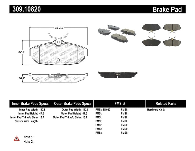 Stoptech Performance Rear Brake Pads for 05-10 Ford Mustang Cobra Mach 1 V6 GT 10 Shelby Shelby GT High Heat Resistance - OneFastShop