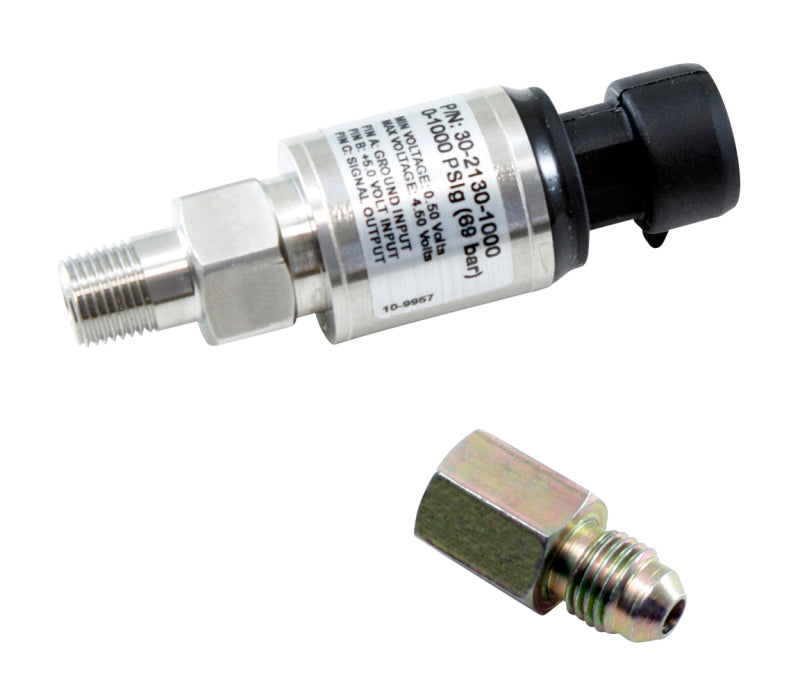 AEM 1000 PSIg Stainless Sensor Kit - 1/8in NPT Male Thread to -4 Adapter.