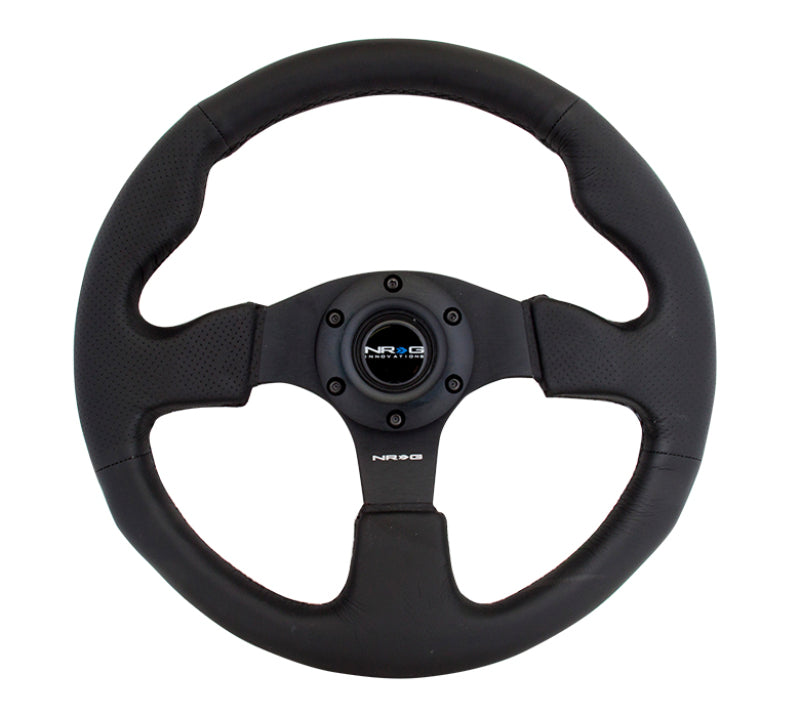 NRG Reinforced Steering Wheel Black Leather with Black Stitching 320mm - OneFastShop