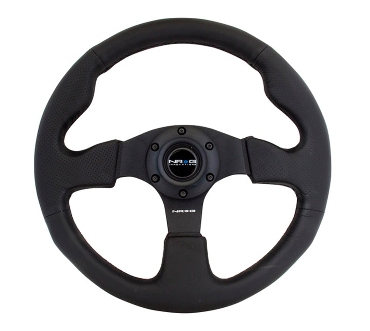 NRG Reinforced Steering Wheel Black Leather with Black Stitching 320mm - OneFastShop