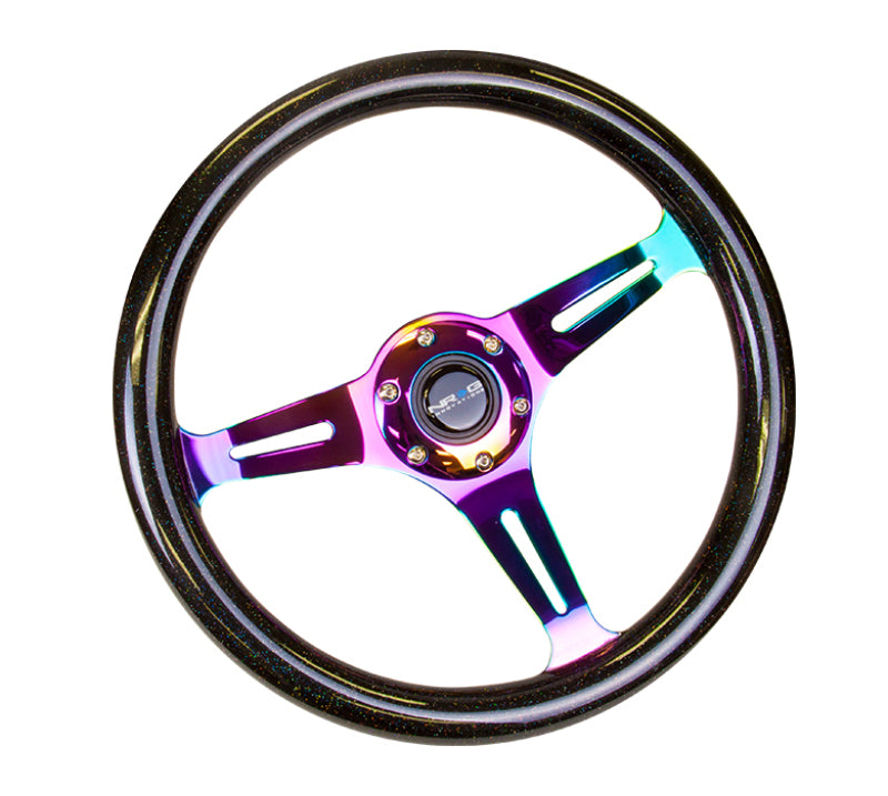 NRG Classic Wood Grain Steering Wheel 350mm Black Sparkle Galaxy Neochrome 3-Spoke - OneFastShop