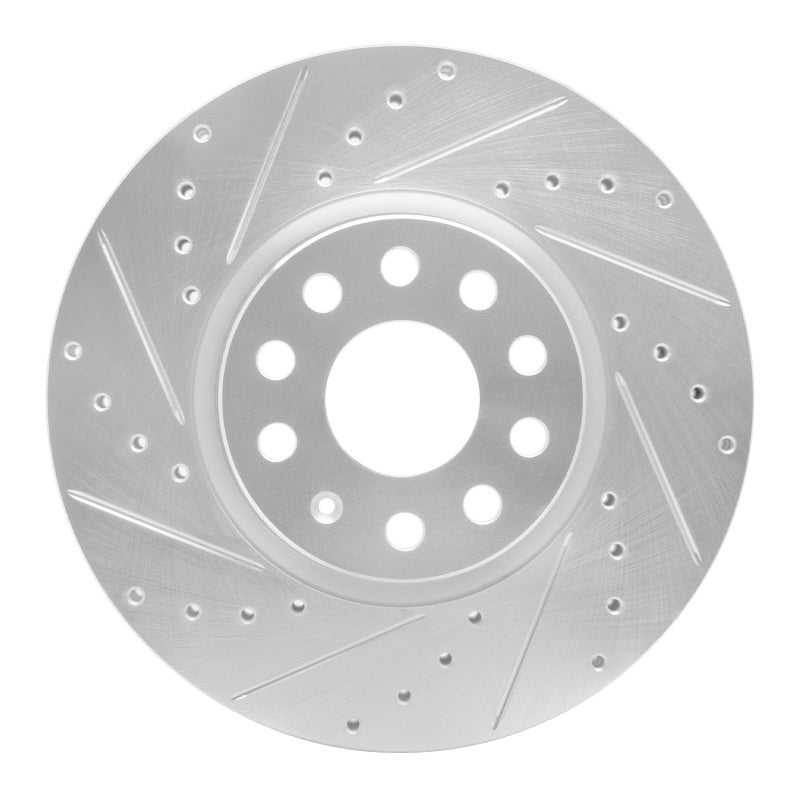 R1 Concepts eLine Front Left Drilled & Slotted Brake Rotor - Volkswagen GTI / Audi TT 2006-2023 - Silver