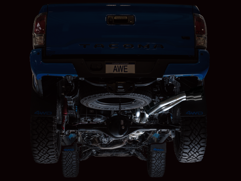 AWE 16-22 Toyota Tacoma 0FG Catback Exhaust w/ BashGuard - Dual Diamond Black Tips.