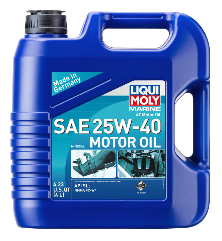 LIQUI MOLY Marine 4T Motor Oil 25W40 4 Liter Mineral Based with Marine Additives and Wear Protection